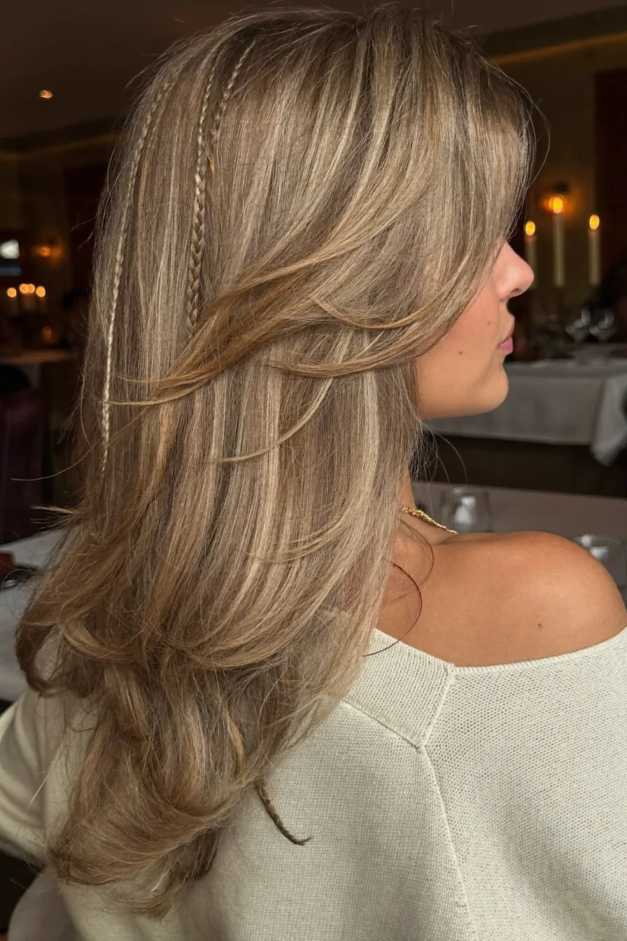 Textured Ash Blonde Long Layered Cut with Subtle Braids