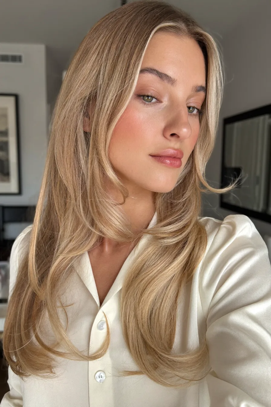 Softly Face-Framing Ash Blonde Long Layered Haircut Elegance