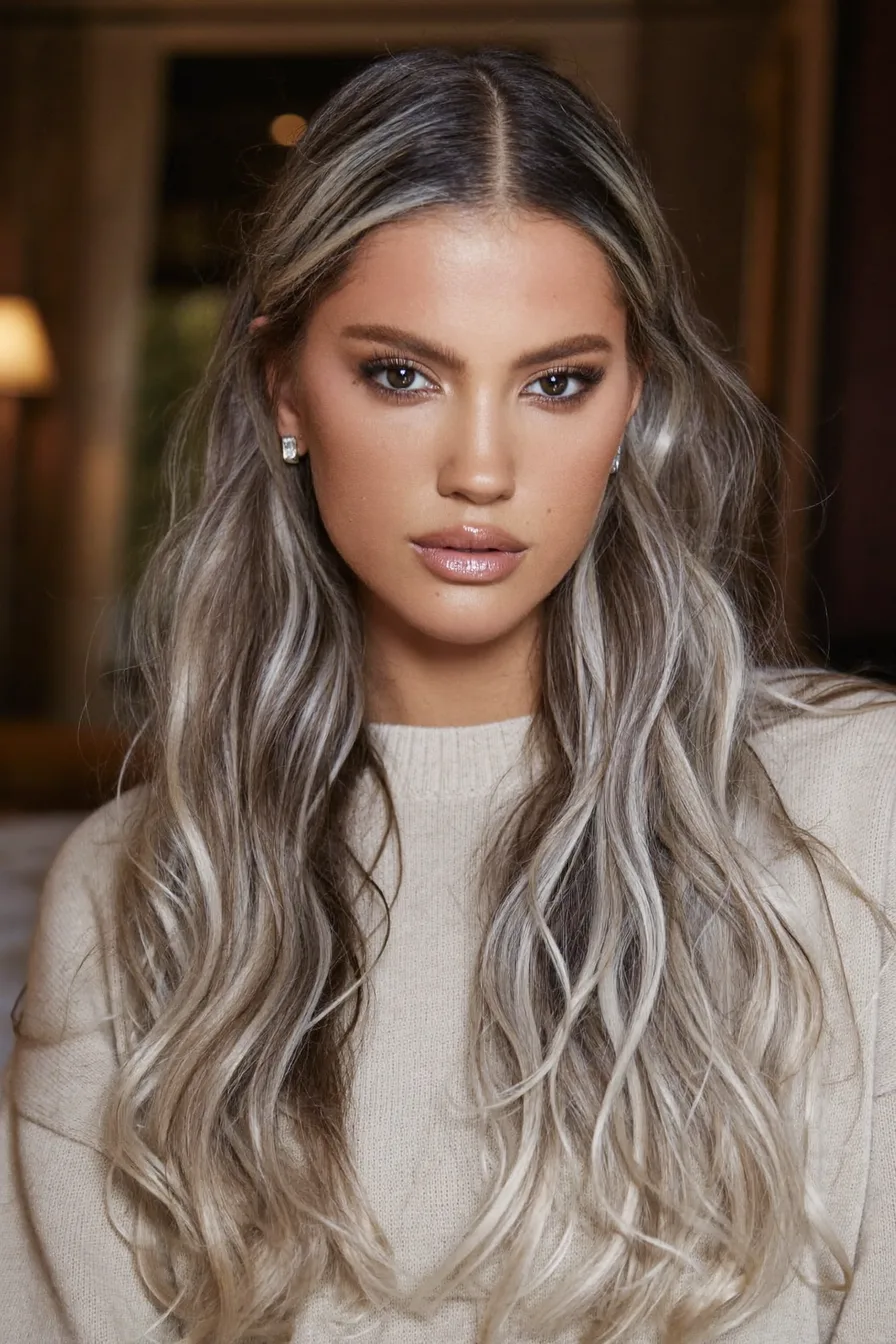 Center-Parted Ash Blonde Long Layered Waves for Modern Elegance