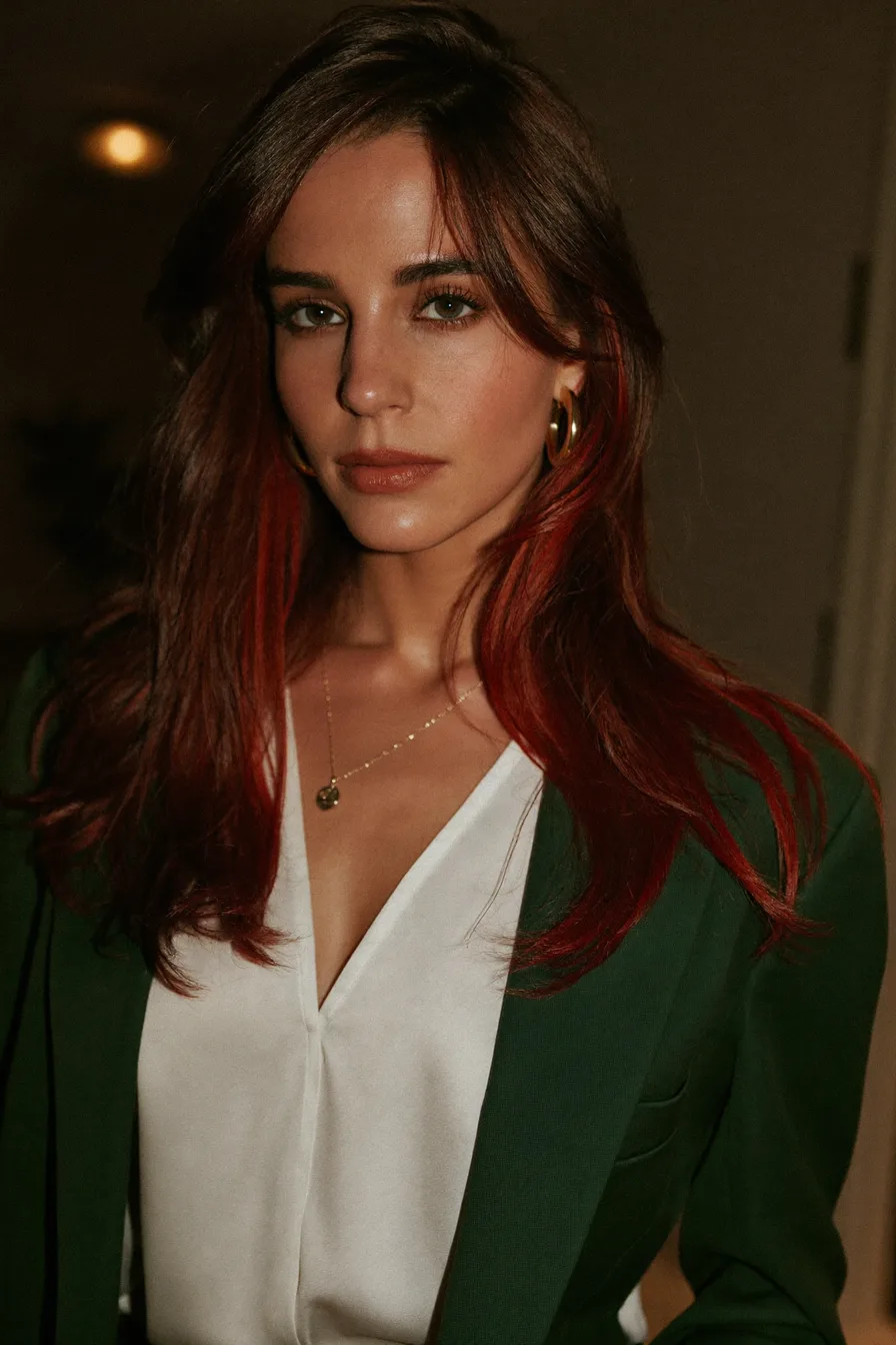 Chic Auburn Red Long Layered Cut with Face-Framing Highlights