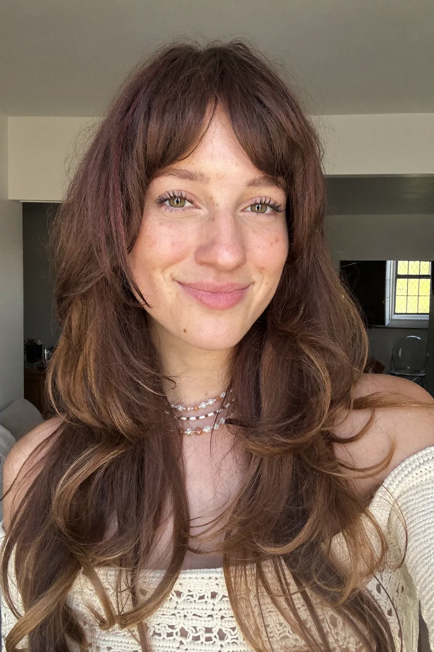 Textured Auburn Red Long Layered Cut with Soft Face Framing