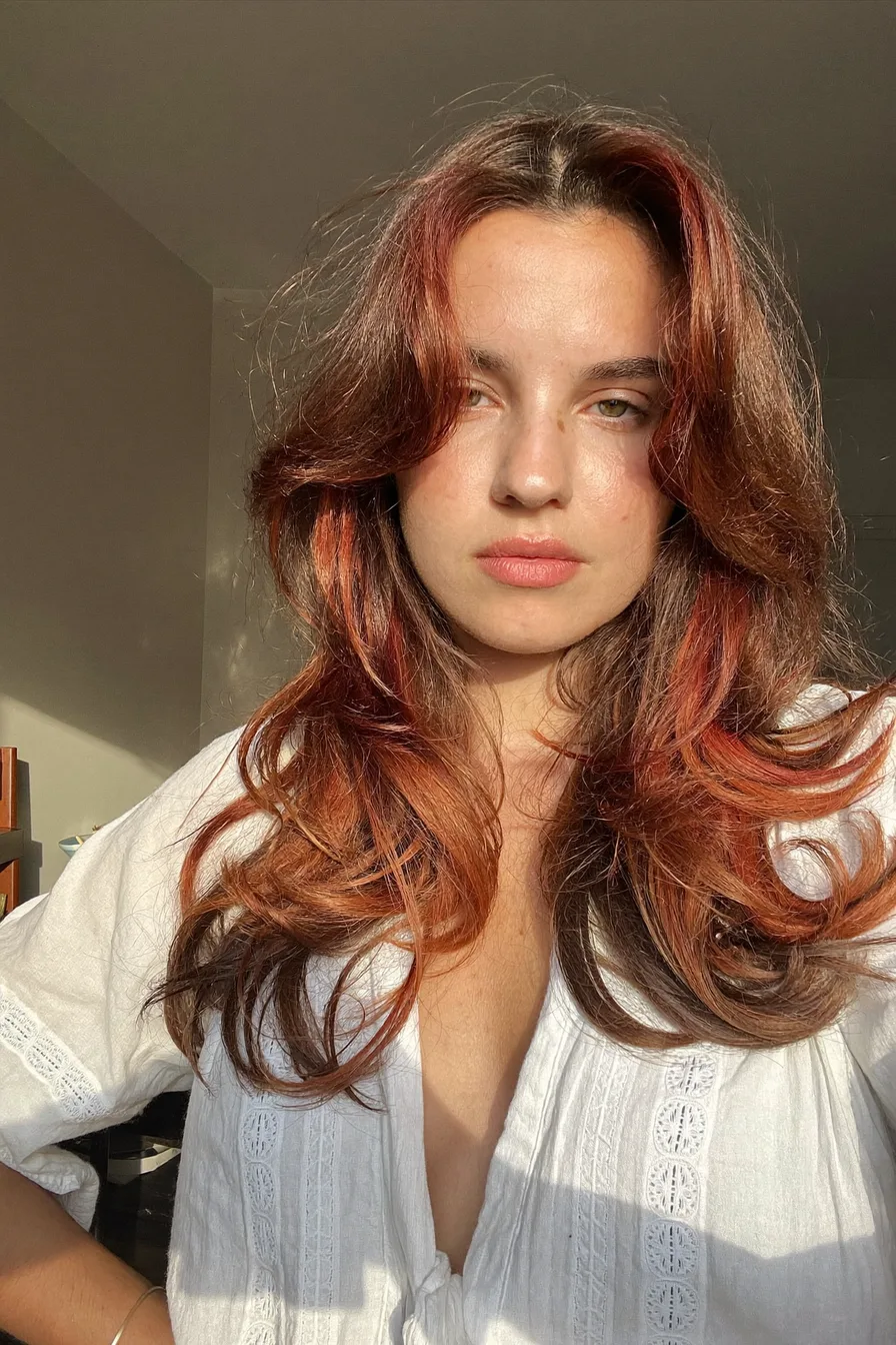 Voluminous Auburn Red Long Layered Cut With Face-Framing Layers