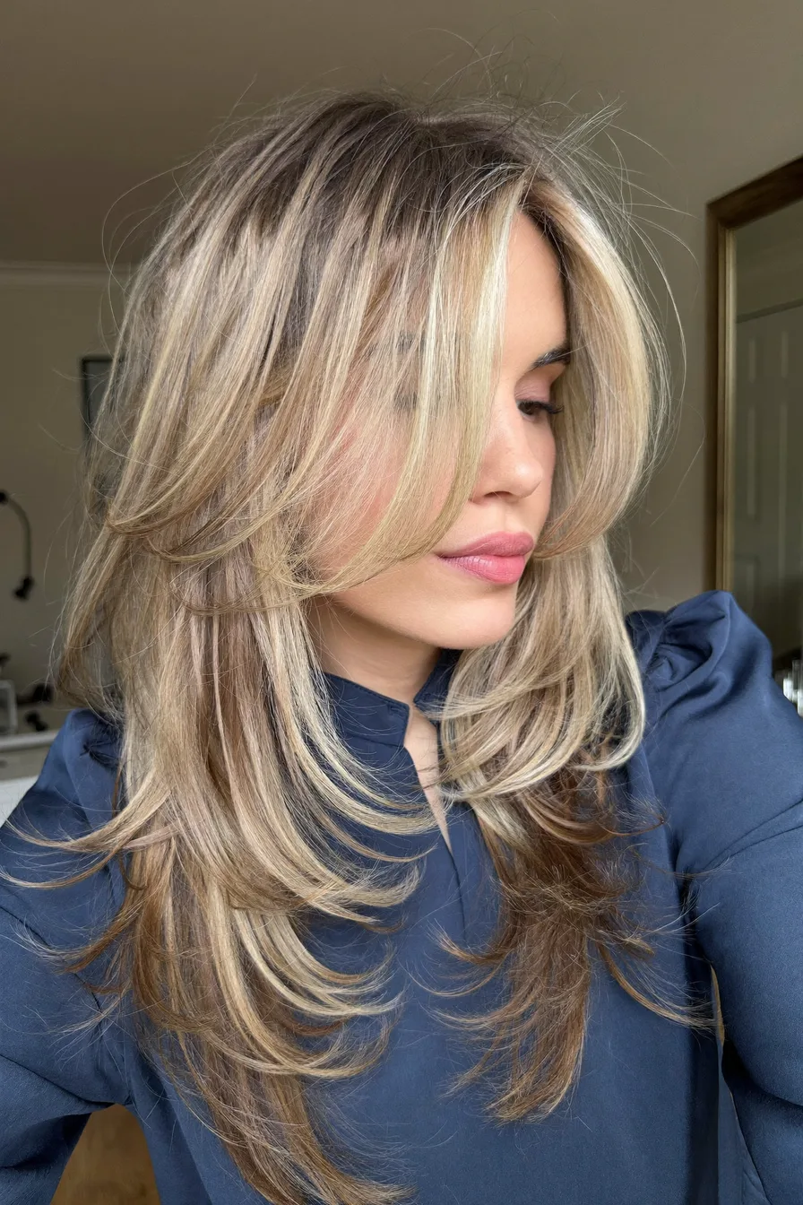 Soft Face-Framing Balayage Blonde Long Layered Haircut for Volume