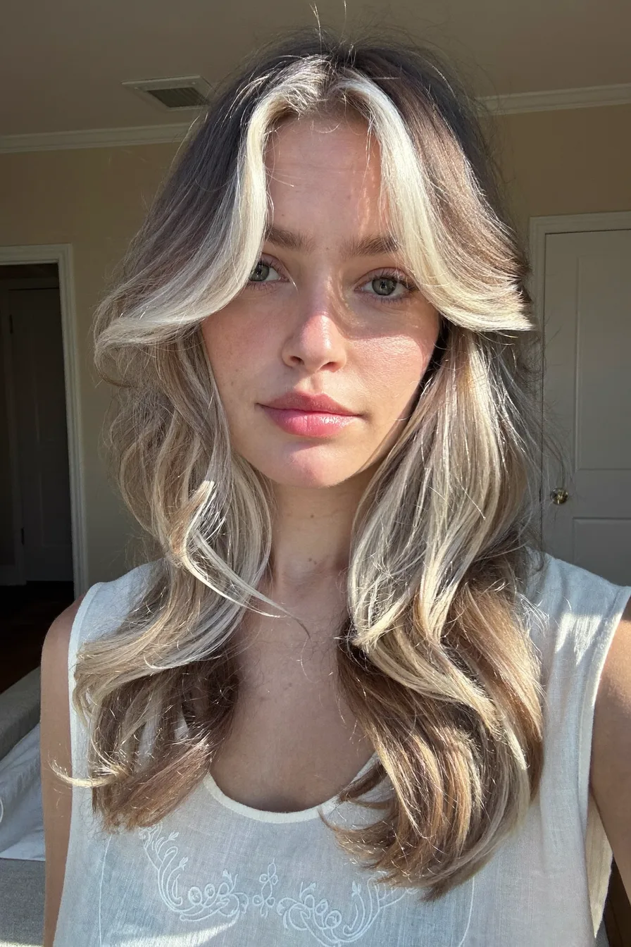 Face-Framing Balayage Blonde Long Layered Hair with Soft Waves