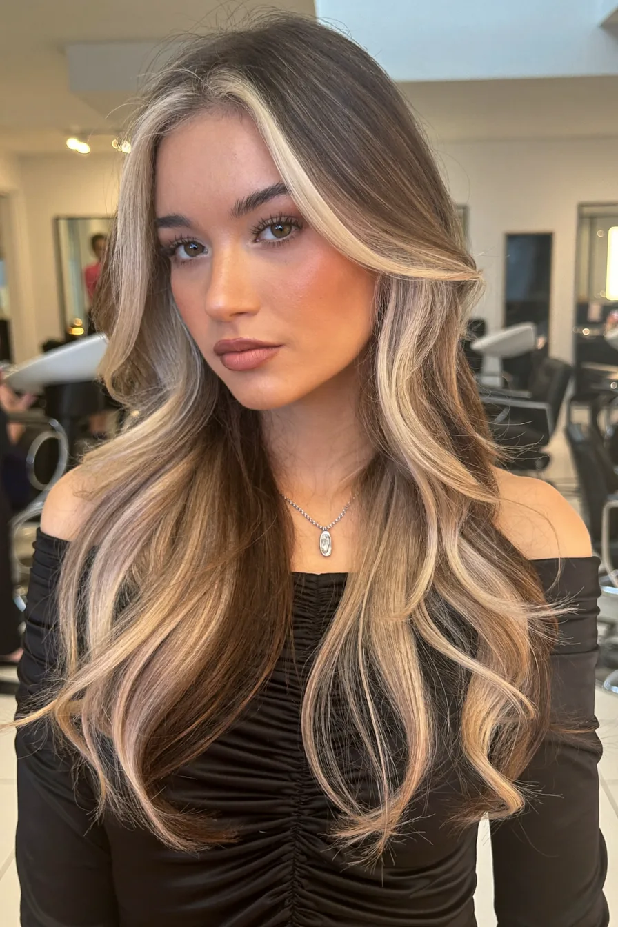 Face-Framing Balayage Blonde Long Layered Hair with Dimensional Contrast