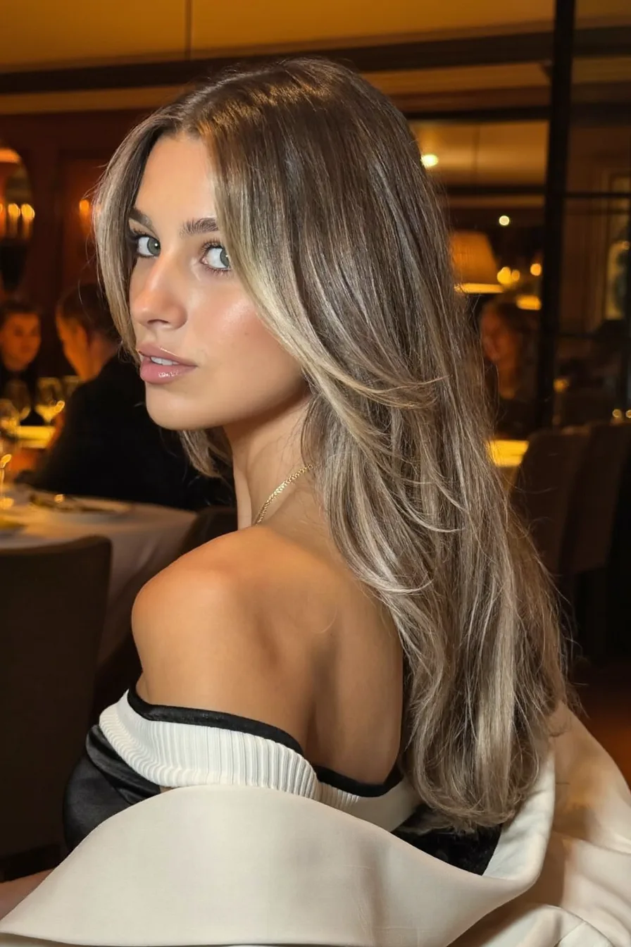 Luxurious Balayage Blonde Long Layered Haircut with Face-Framing Highlights