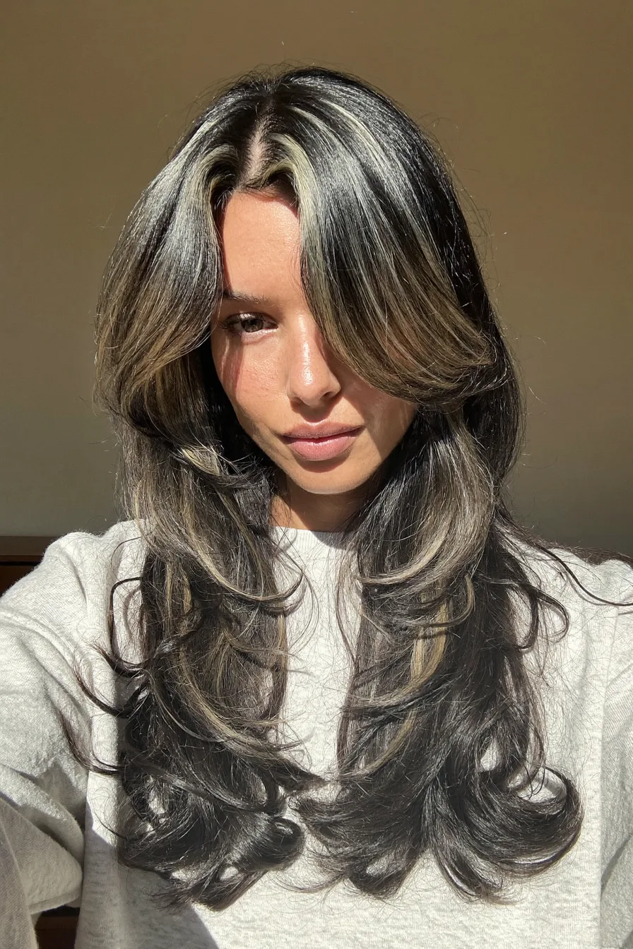 Balayage Brunette Long Layered Haircut with Face-Framing Highlights