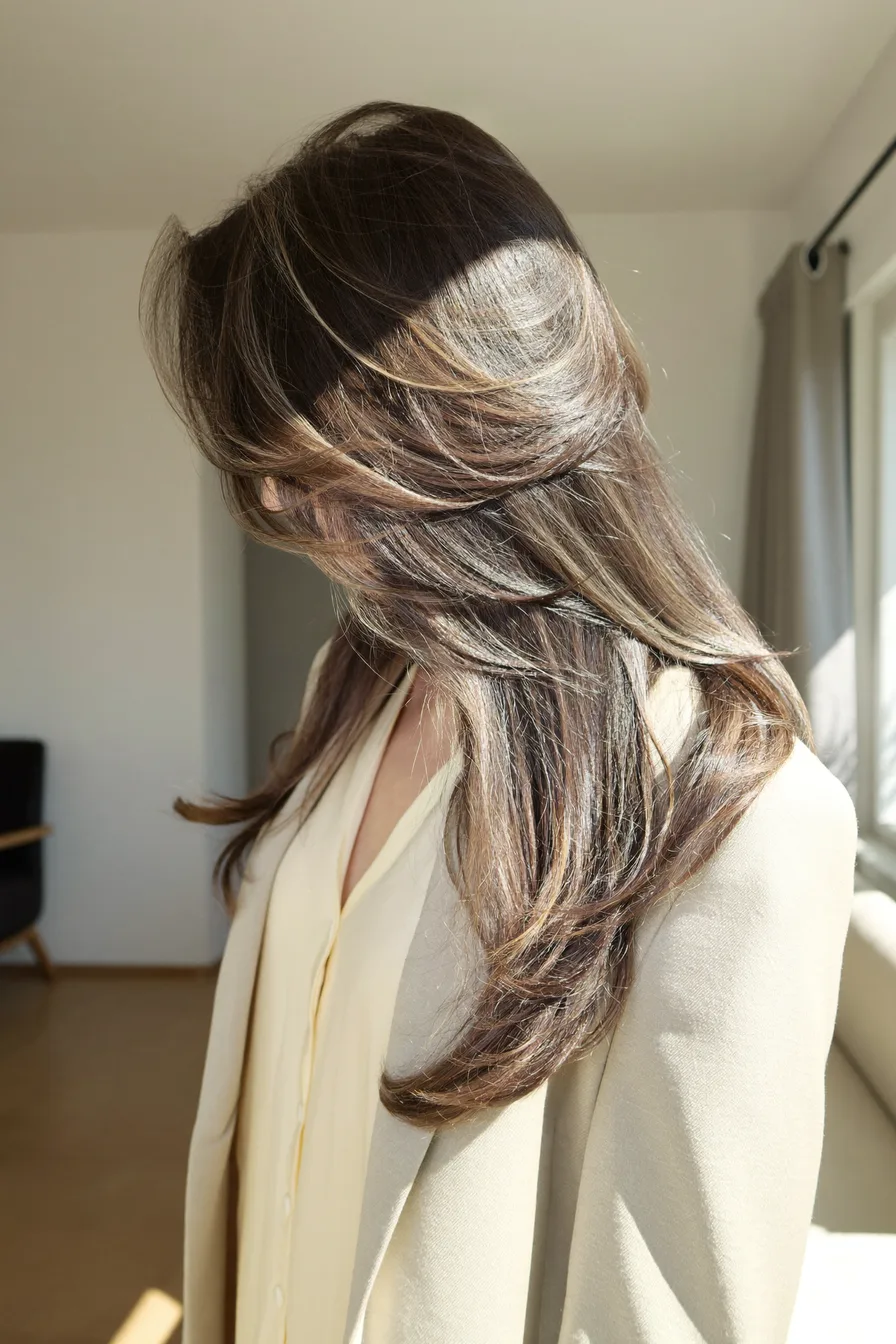 Sun-Kissed Balayage Brunette Long Layered Hair With Movement