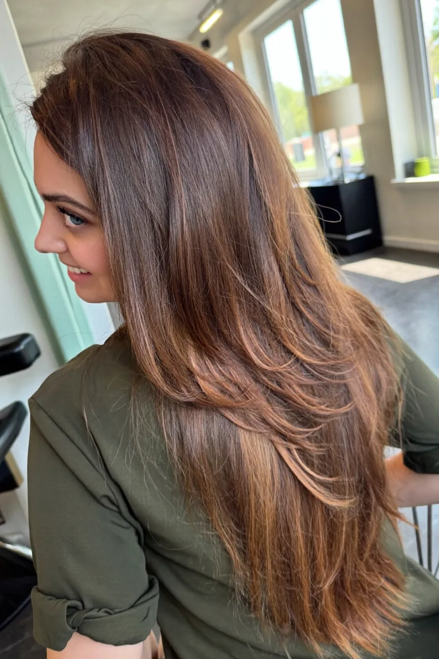 Voluminous Chestnut Brown Long Layered Haircut With Subtle Face-Framing