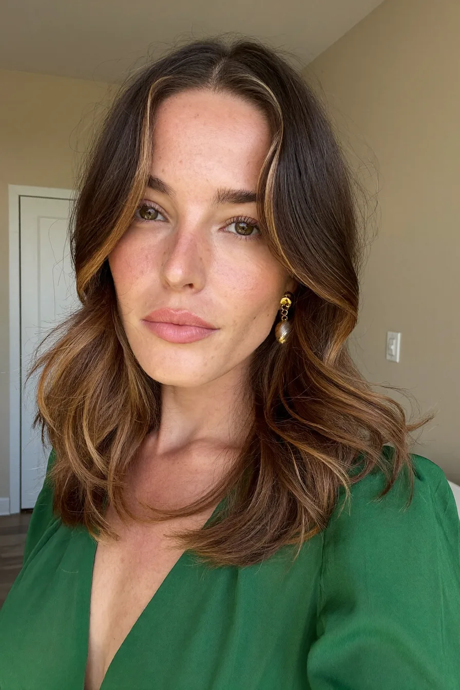 Face-Framing Chestnut Brown Long Layered Cut with Soft Waves