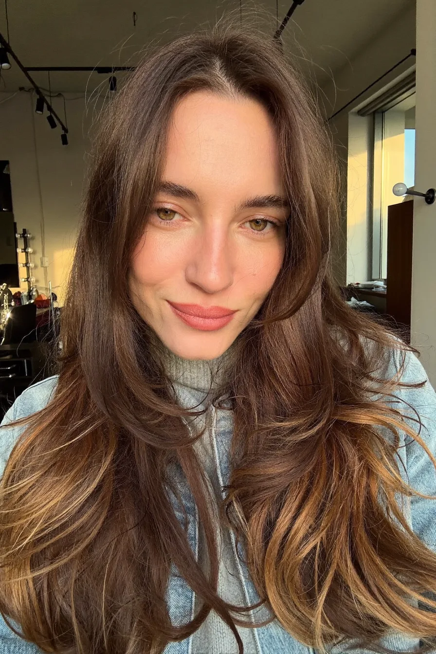 Soft Face-Framing Chocolate Brown Long Layered Haircut for Effortless Volume