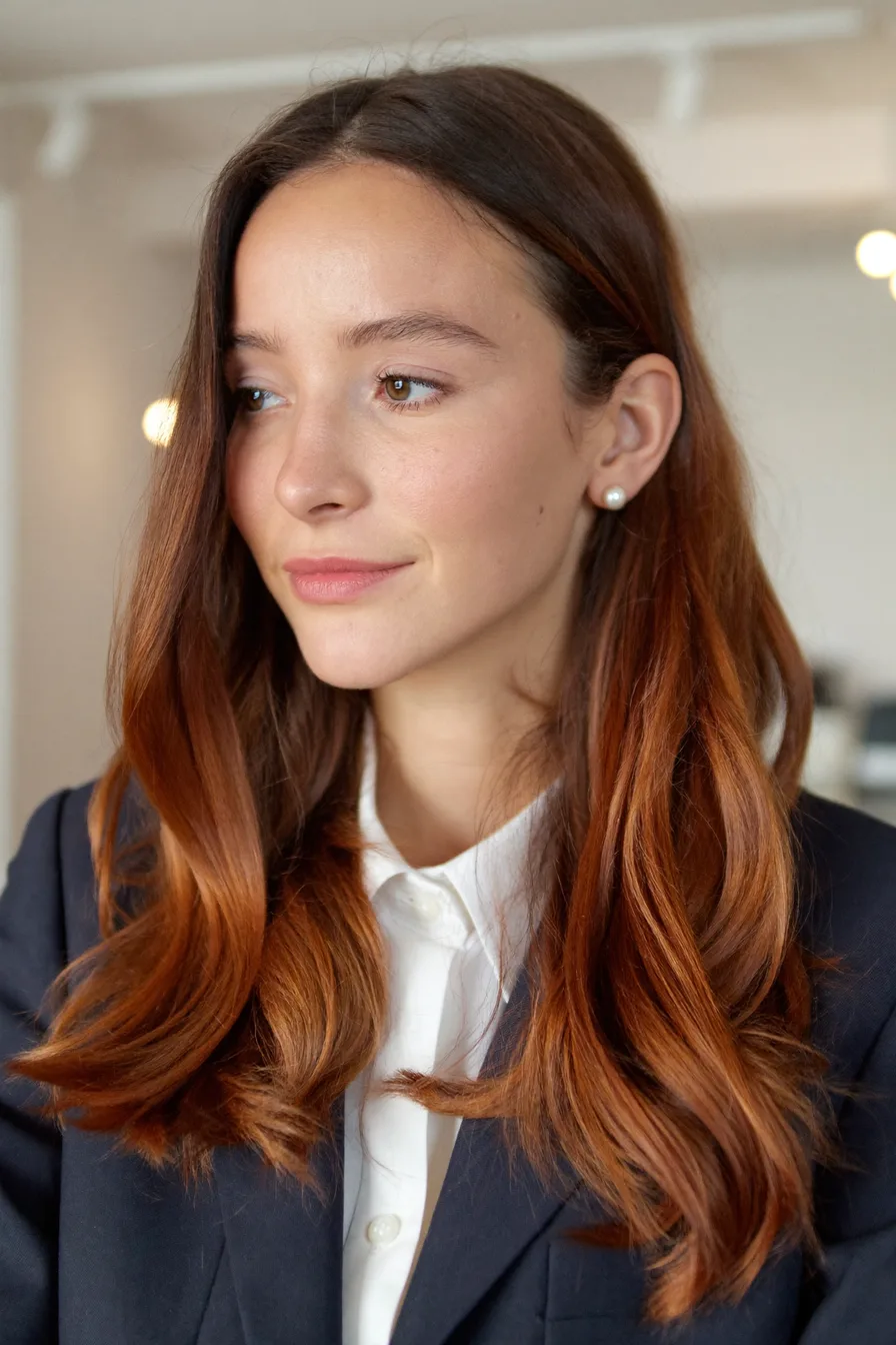 Sleek Copper Red Long Layered Cut for Effortless Sophistication