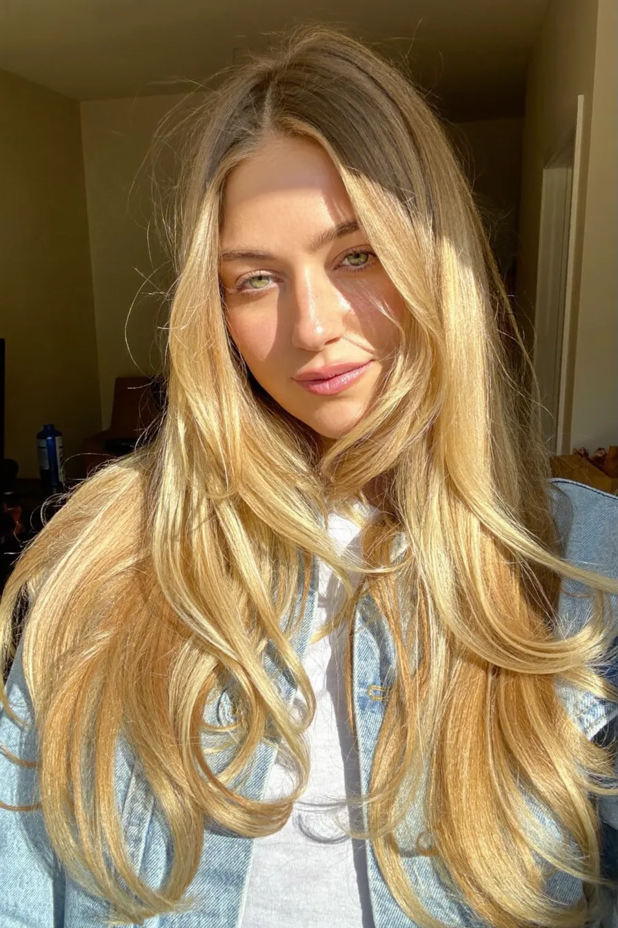Radiant Extra-Long Layered Blowout for Sun-Kissed Volume