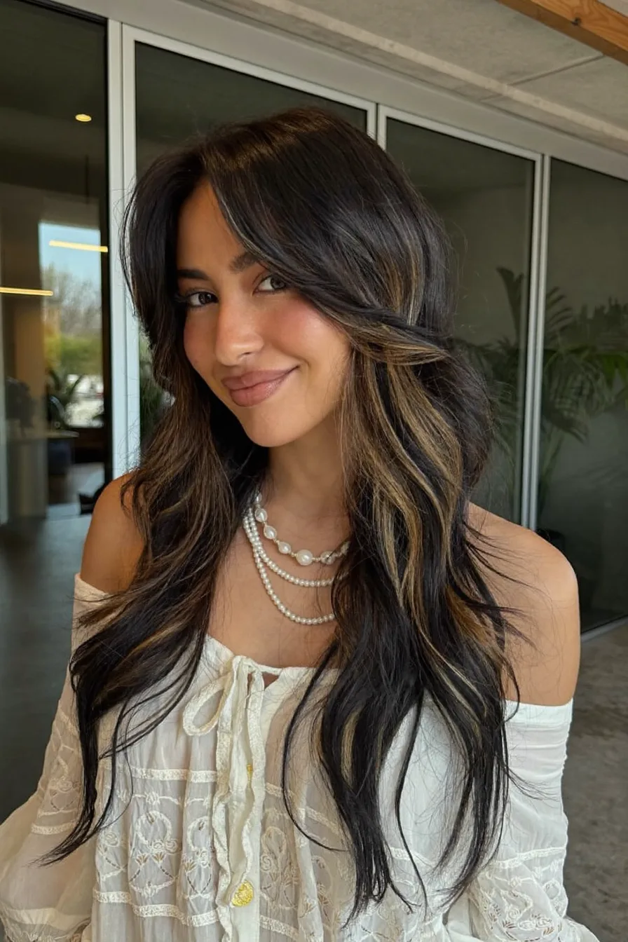 Effortlessly Chic Extra-Long Layered Cut with Face-Framing Highlights