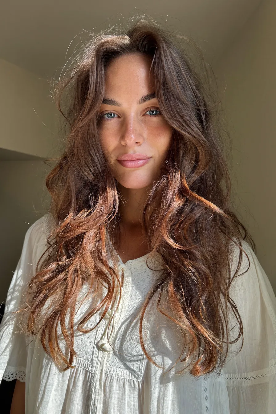 Effortlessly Tousled Extra-Long Layered Waves for Soft Movement
