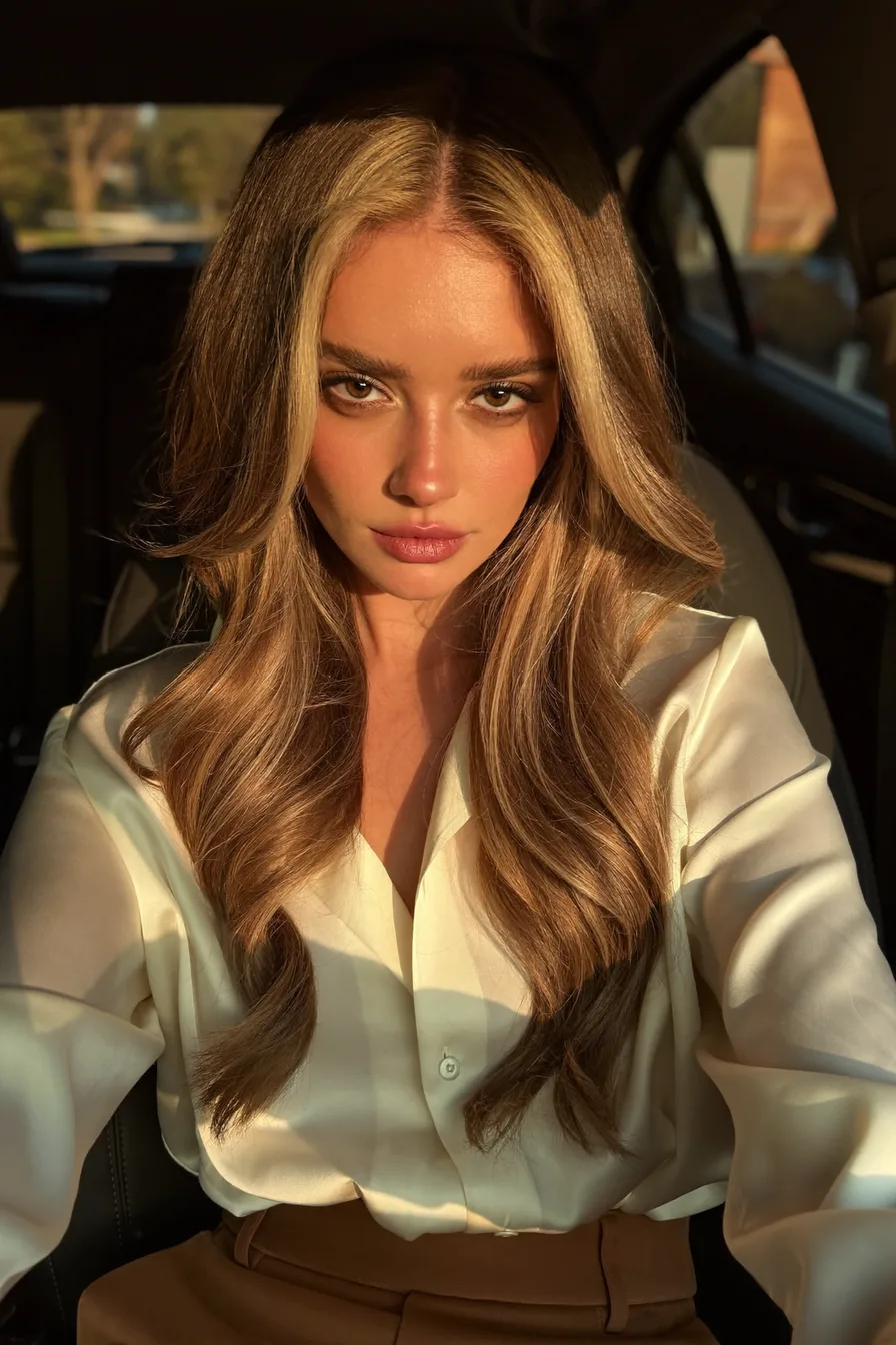 Sun-Kissed Golden Blonde Long Layered Style with Face-Framing Finish