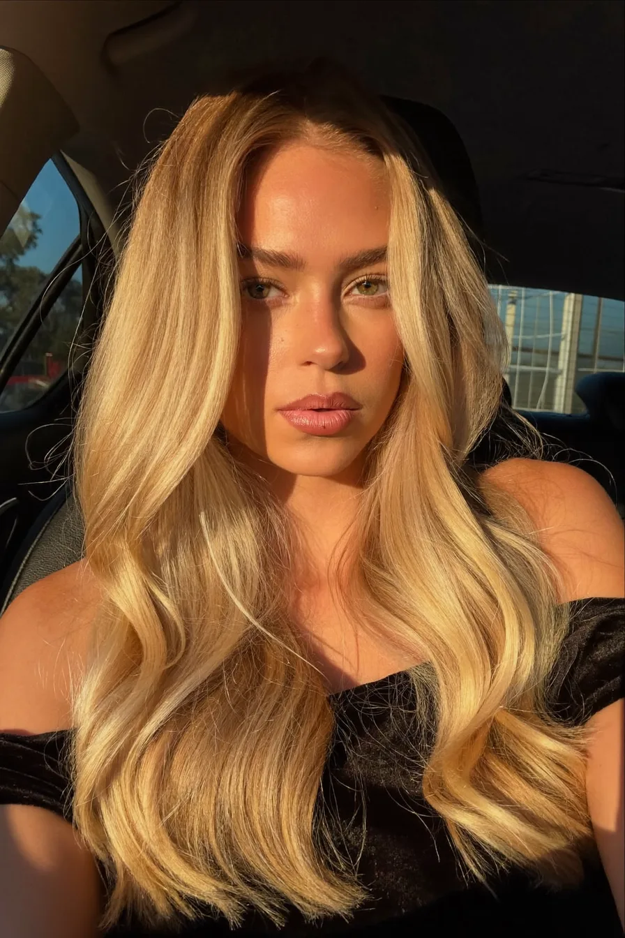 Sun-Kissed Golden Blonde Long Layered Hair with Natural Volume