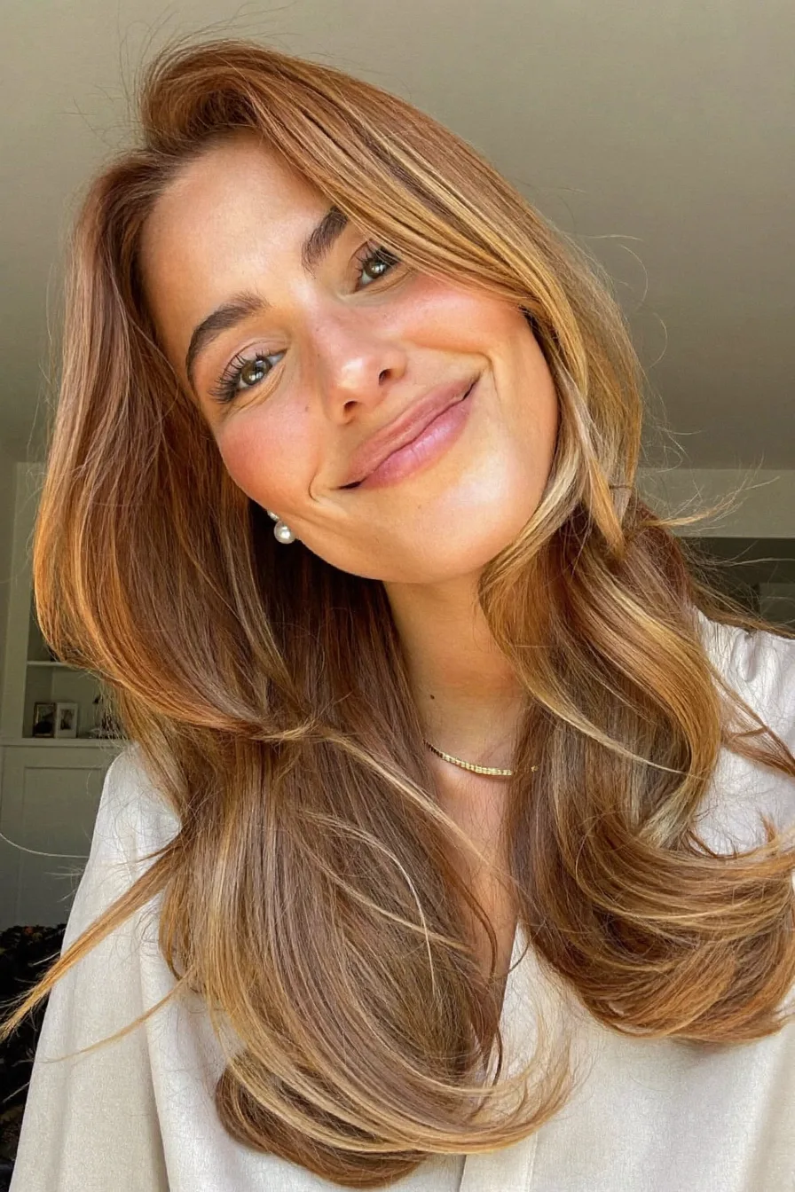 Soft Face-Framing Honey Blonde Long Layered Haircut with Flow