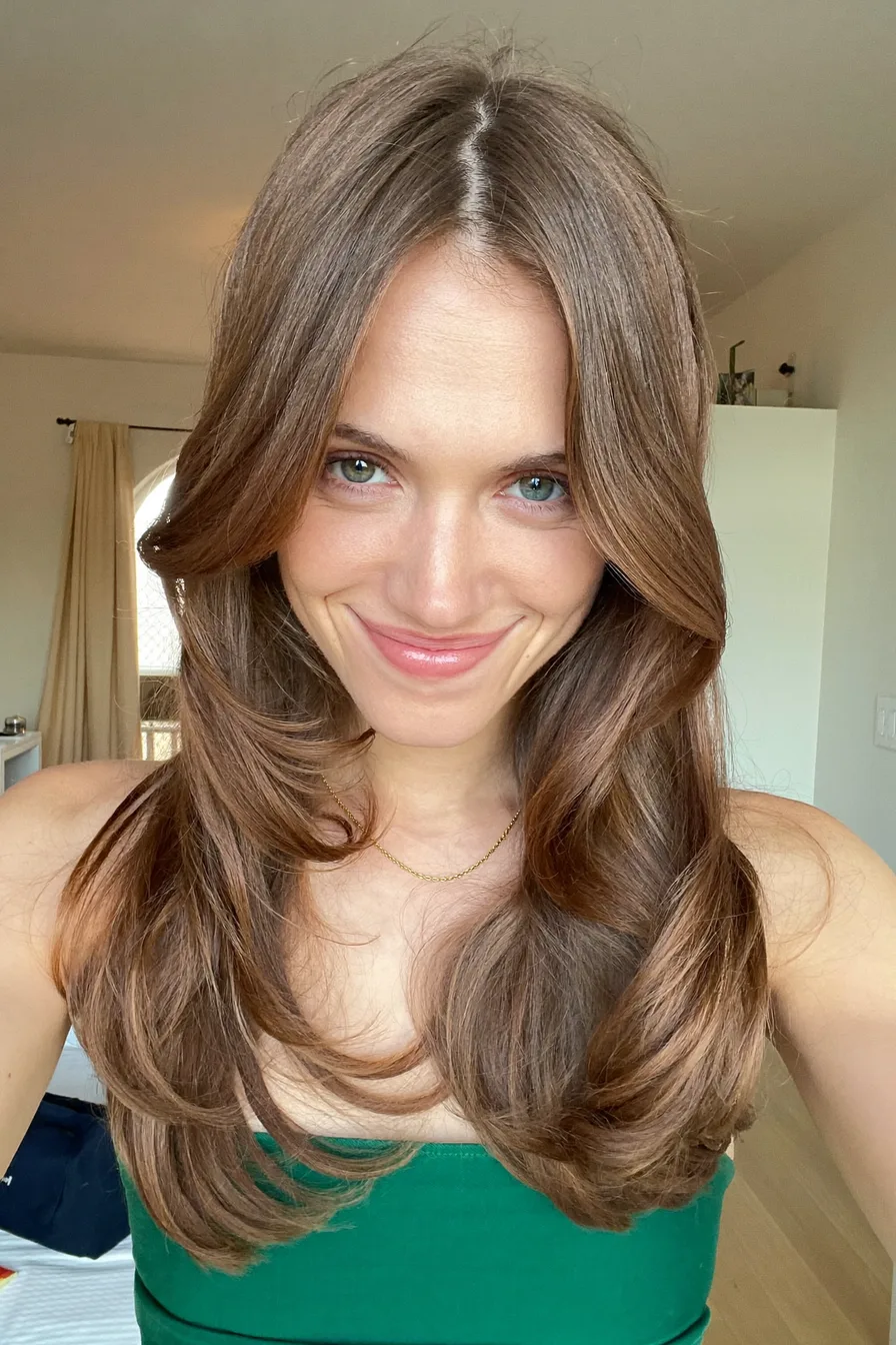 Soft Voluminous Long Layered Cut with Face-Framing Curtain Bangs