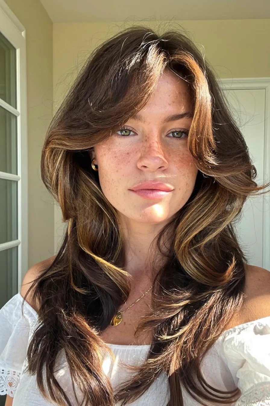 Soft Voluminous Long Layered Haircut with Classic Curtain Bangs