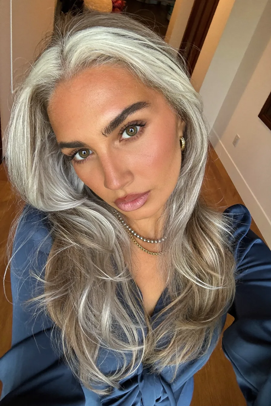 Silvery Long Layered Cut with Soft Face-Framing Layers