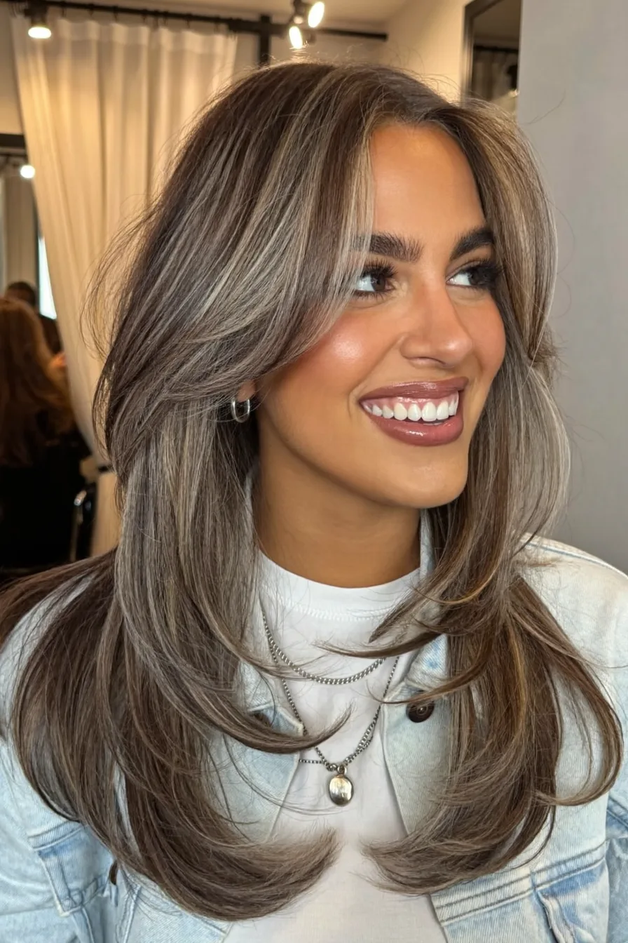 Face-Framing Mid-Back Length Layered Cut with Soft Volume