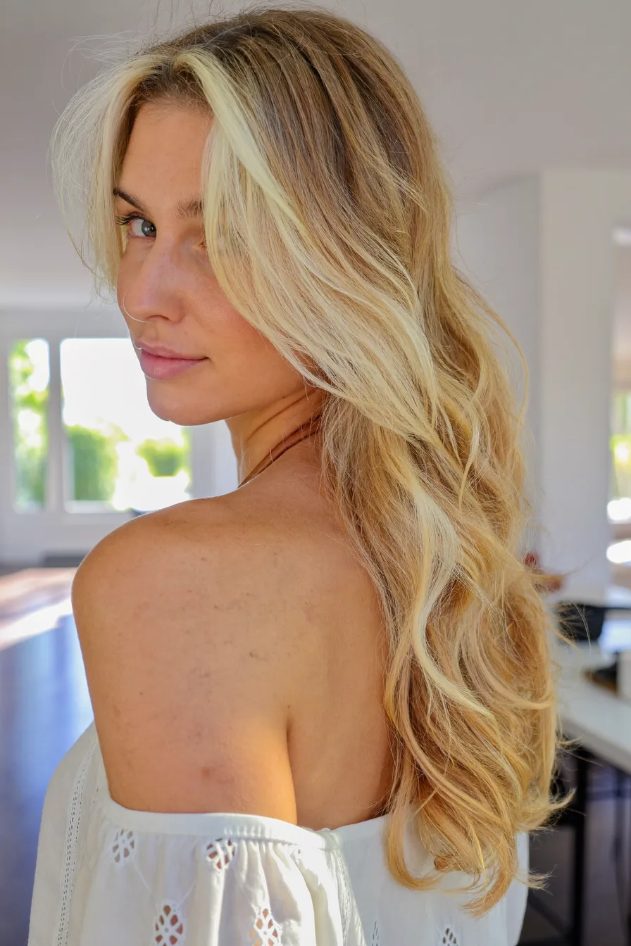 Effortlessly Romantic Mid-Back Length Layered Waves for Volume