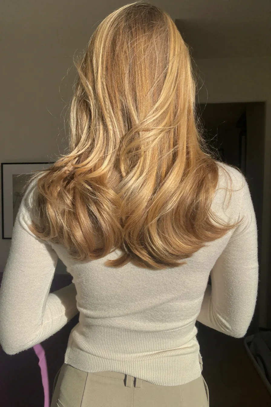 Glossy Sun-Kissed Layers for Mid-Back Length Layered Hair
