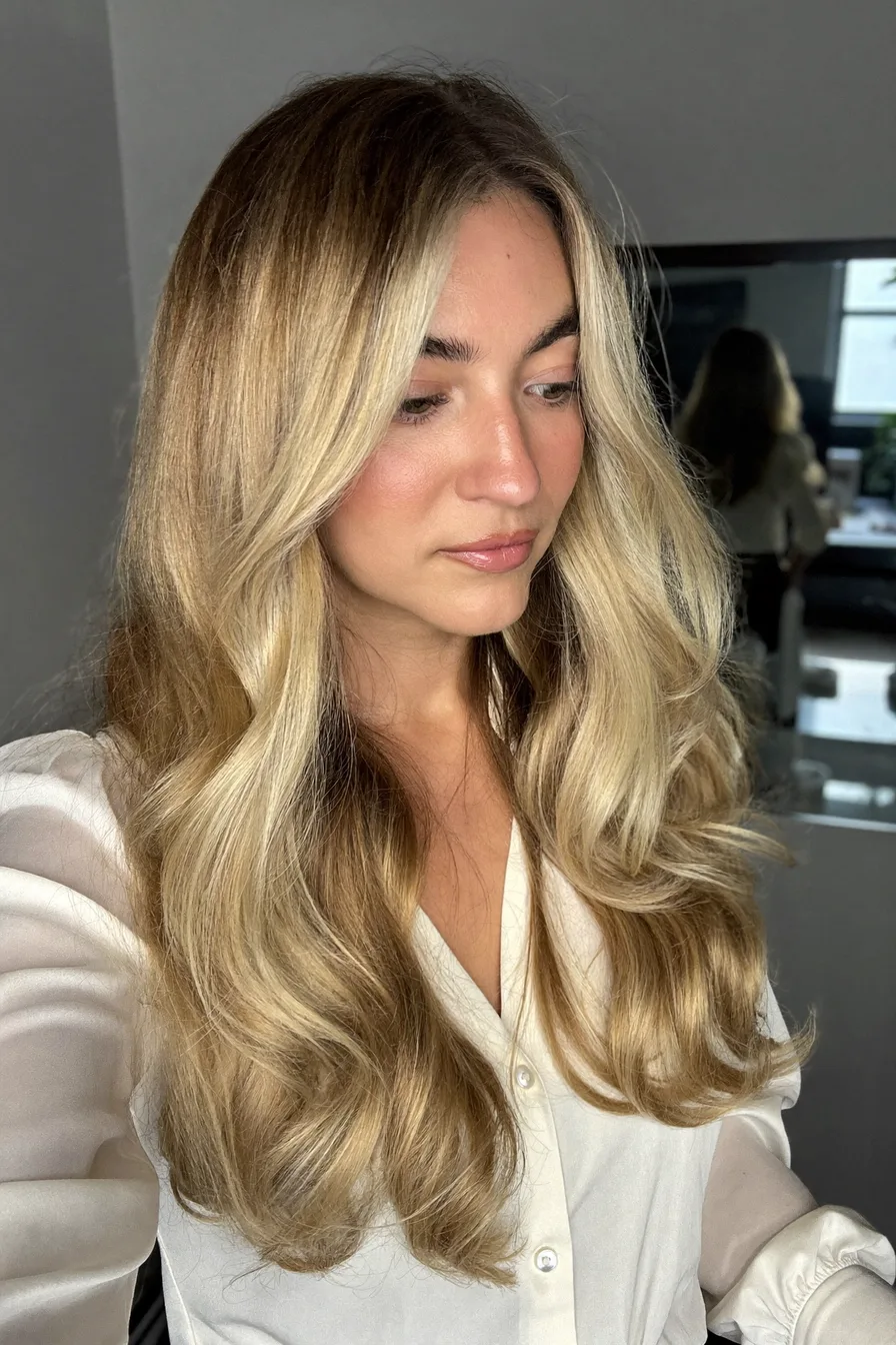 Soft Waves with Face-Framing Layers for Mid-Back Length Hair