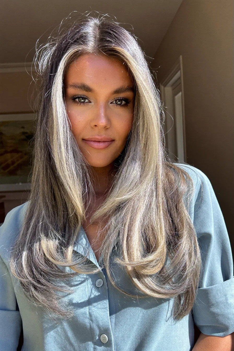 Face-Framing Layered Ash Blonde Shoulder-Length Hair With Lowlights