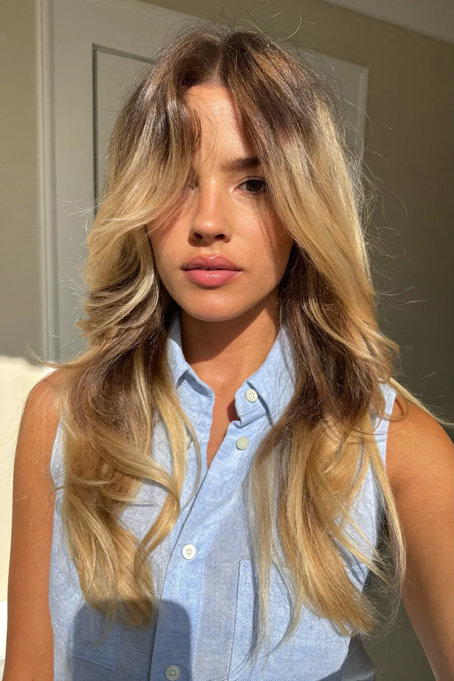 Layered Shoulder-Length Balayage Blonde With Soft Face-Framing Highlights