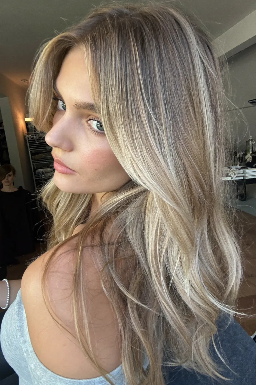 Softly Layered Balayage Blonde Shoulder-Length Cut with Face-Framing Highlights
