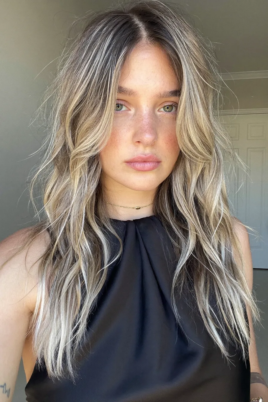 Sunkissed Layered Balayage Blonde Shoulder-Length Haircut with Face-Framing