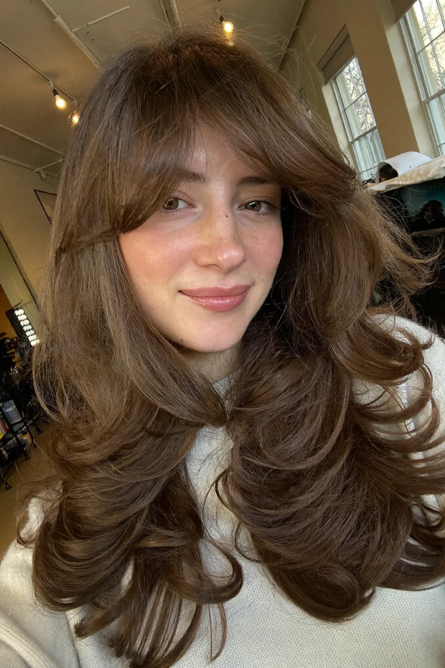 Feathered Layers for Shoulder-Length Chestnut Brown Hair Perfection