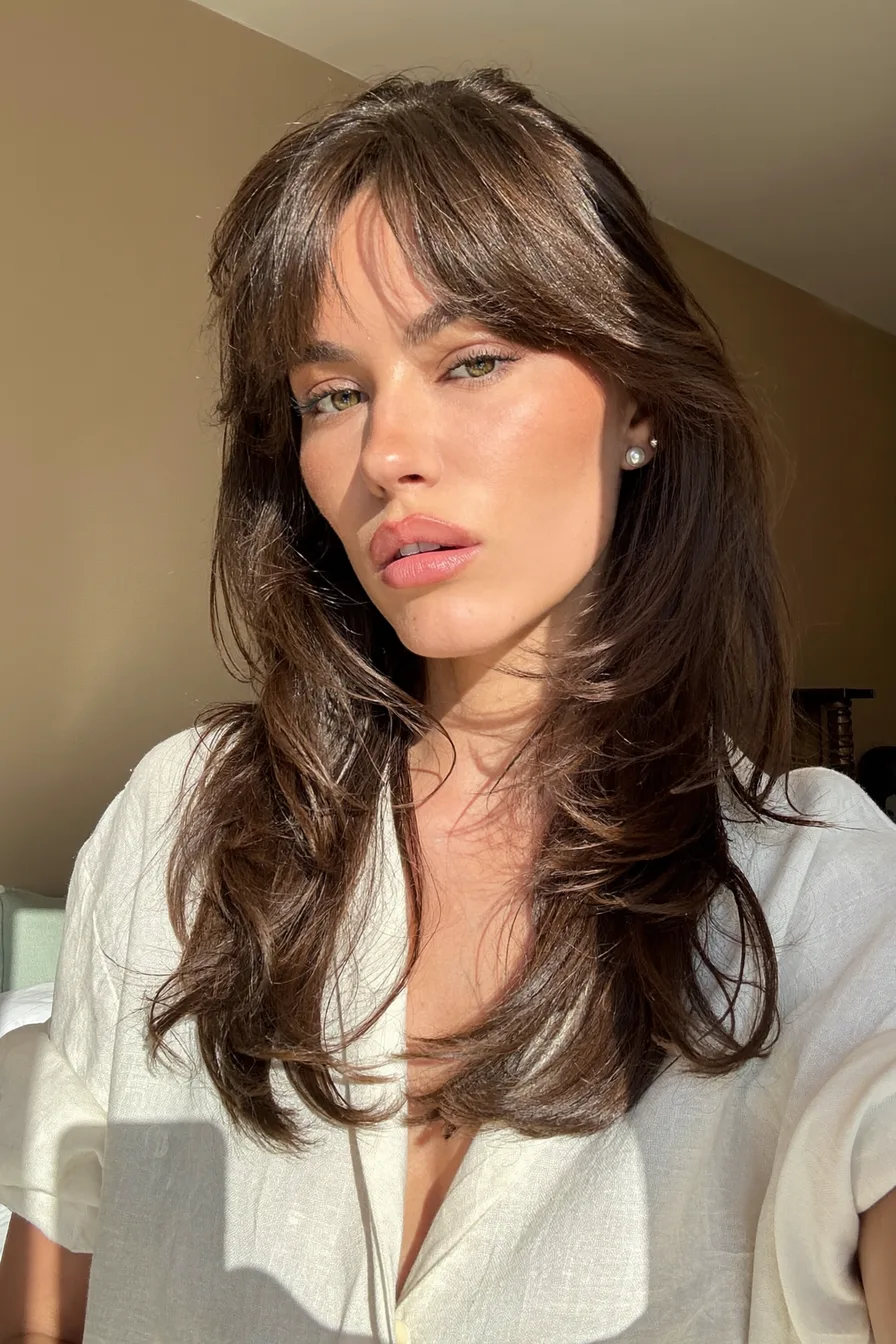 Textured Shoulder-Length Layered Haircut with Face-Framing Fringe
