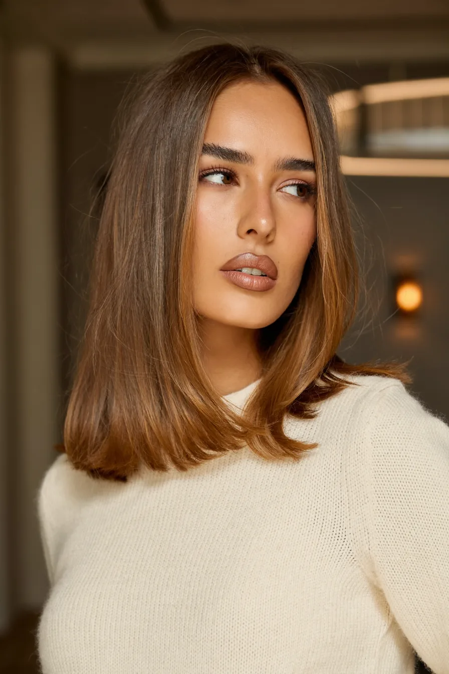 Sleek Center-Parted Shoulder-Length Layered Haircut for Modern Elegance