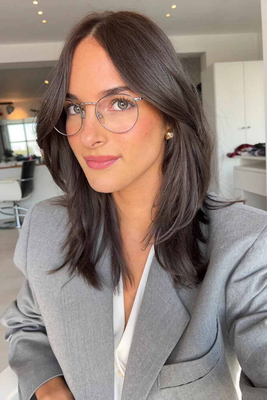 Chic Center-Parted Shoulder-Length Layered Cut with Face-Framing Pieces