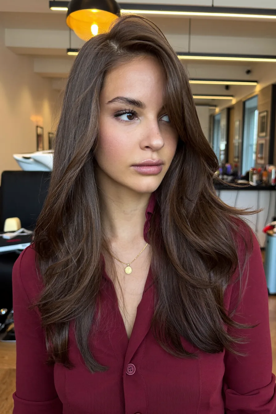 Sleek Side-Parted Shoulder-Length Layered Haircut with Soft Texture