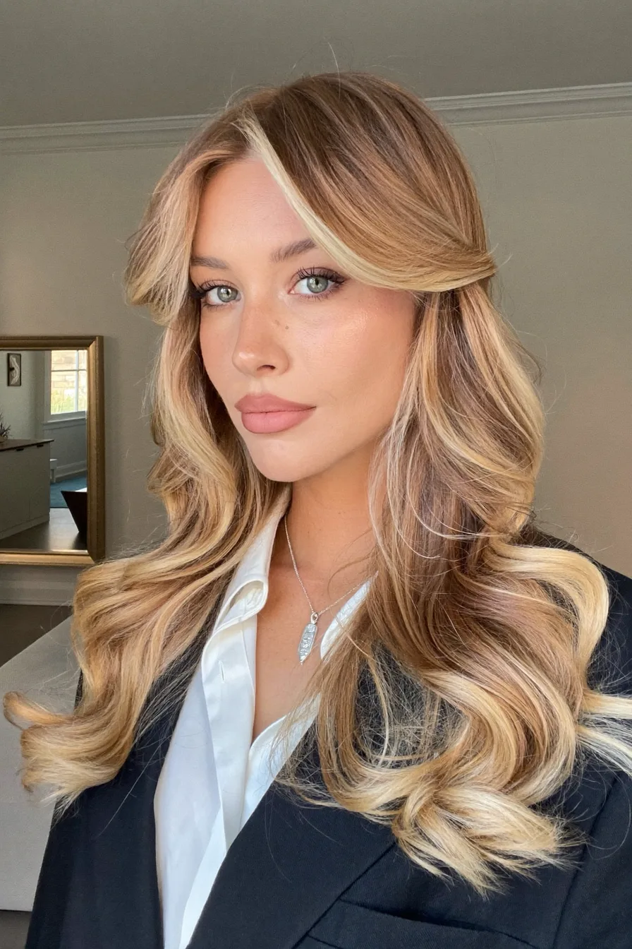 Soft Curtain Bangs with Shoulder-Length Layered Waves