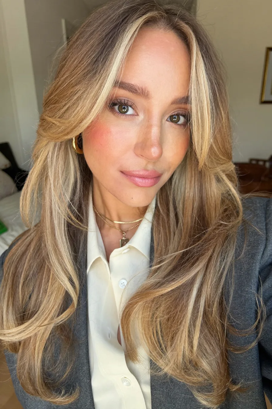 Face-Framing Straight Long Layered Haircut With Dimensional Highlights