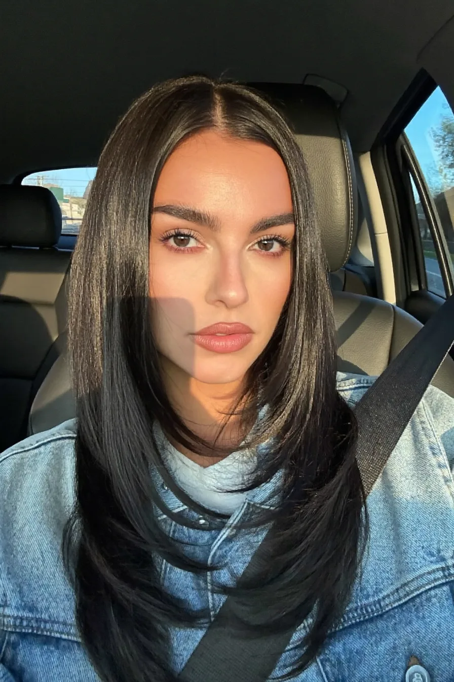 Glossy Center-Parted Straight Long Layered Haircut Perfection