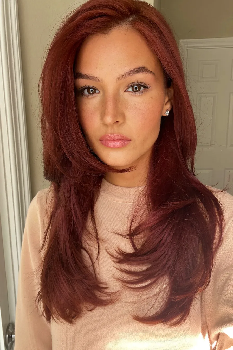 Sleek Straight Long Layered Haircut with Face-Framing Volume