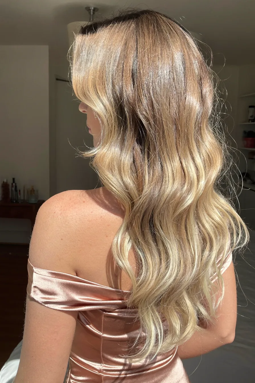 Soft Wavy Balayage Blonde with Long Layered Movement