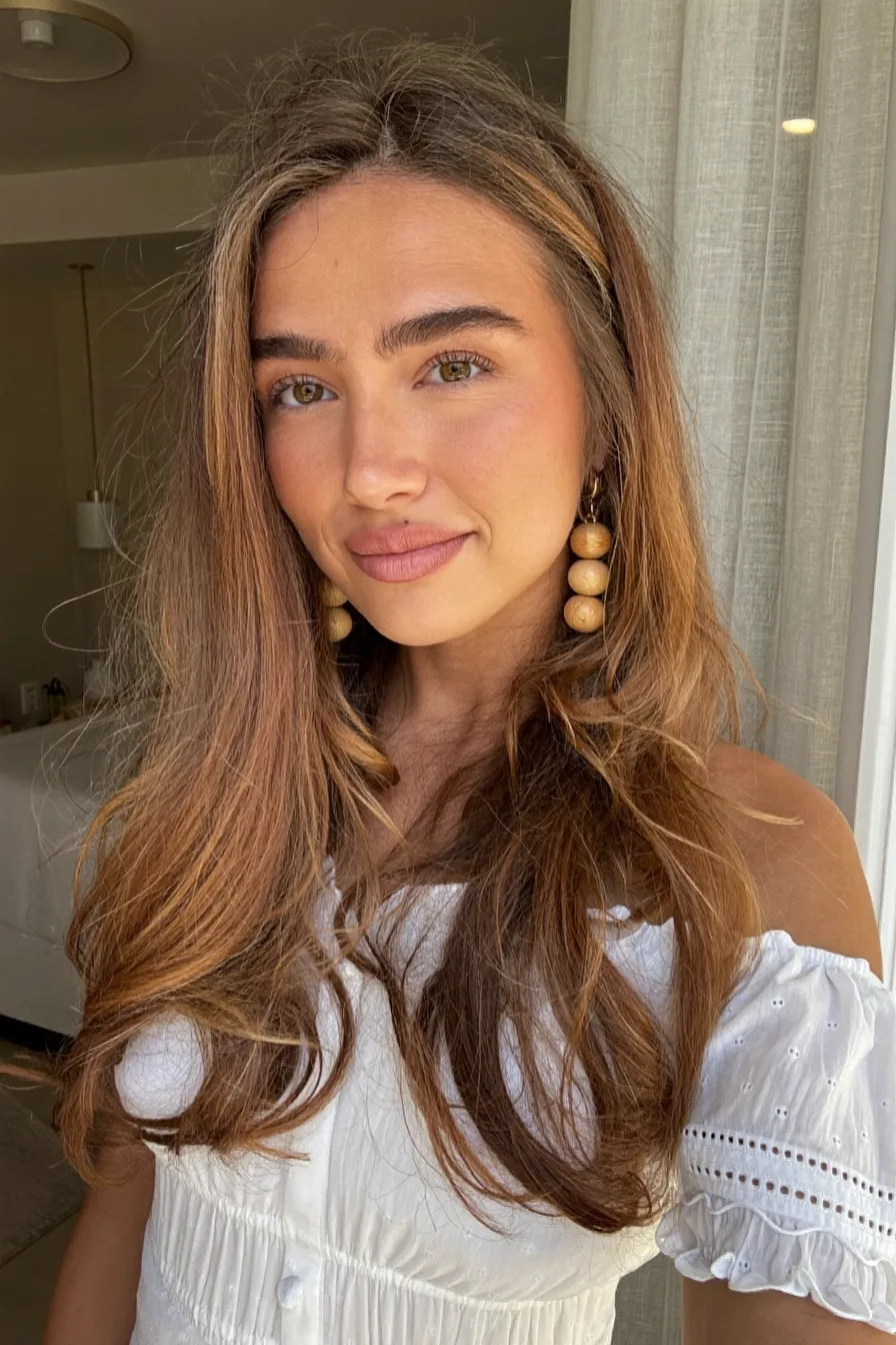 Natural Wavy Chestnut Brown Long Layered Cut for Effortless Volume