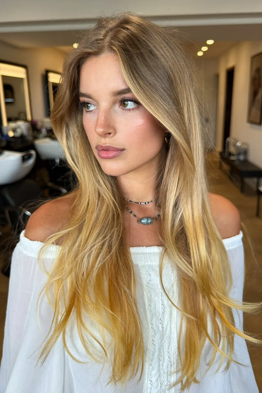 Sun-Kissed Honey Blonde Wavy Long Layered Style for Effortless Glam