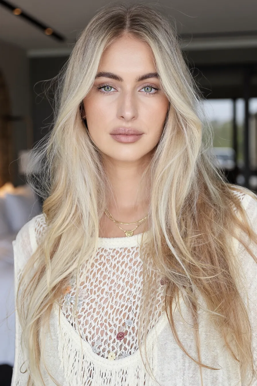 Effortlessly Chic Wavy Long Layered Haircut With Face-Framing Highlights