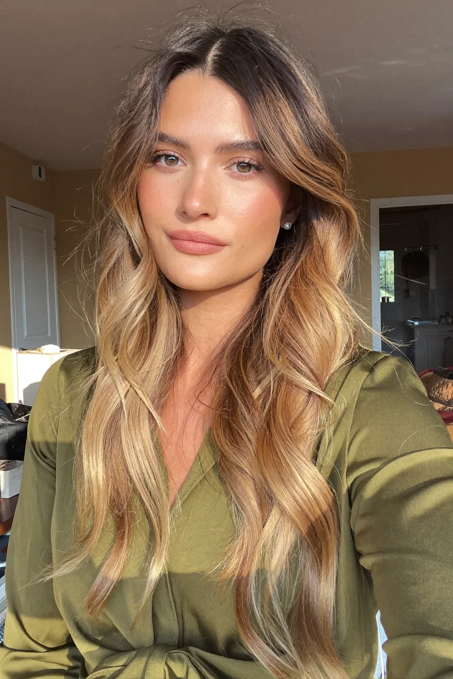 Sun-Kissed Wavy Long Layered Hair With Face-Framing Highlights