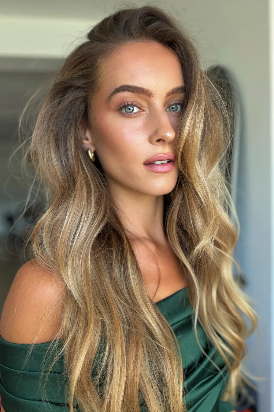 Soft Honey Blonde Wavy Long Layered Haircut for Volume